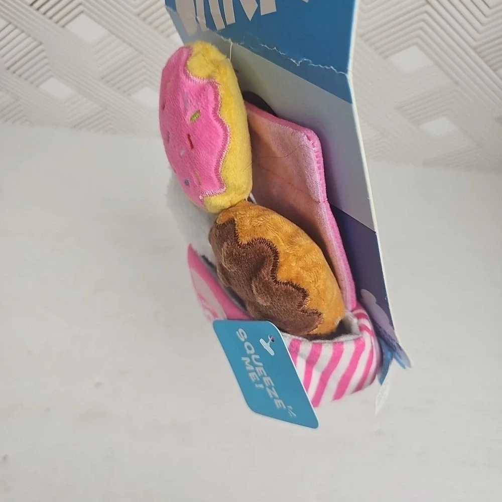Bark Box 3 Donuts & Holder Dog Toy Crinkle Hide & Seek Treats XS/S Dogs Toys-NEW
